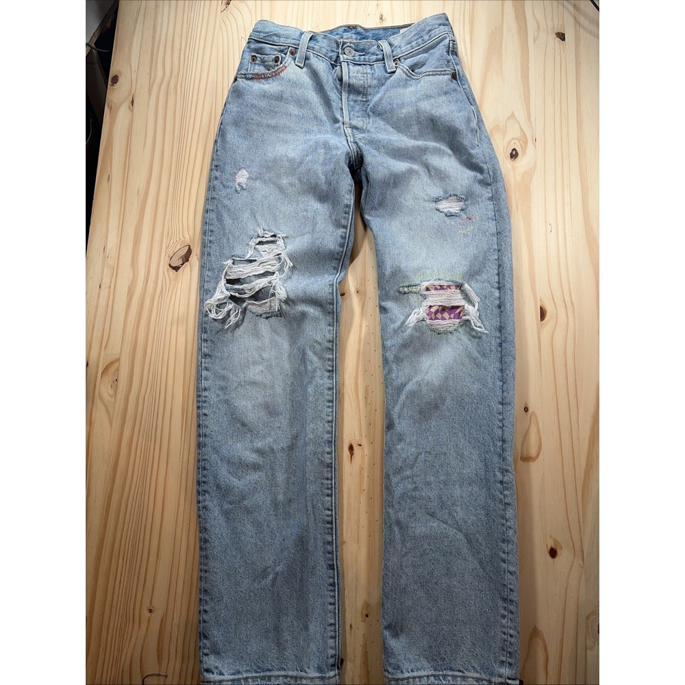 Levis 501 150 Jeans Womens 23x32* Button Fly Distressed Floral Patch Anniversary